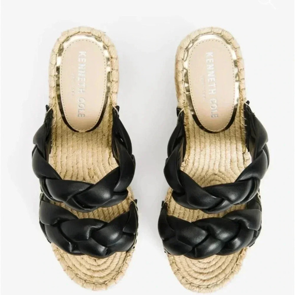 Kenneth Cole New York OLIVIA BRAIDED BLACK OPEN TOE WEDGE SANDALS - Picture 4 of 7